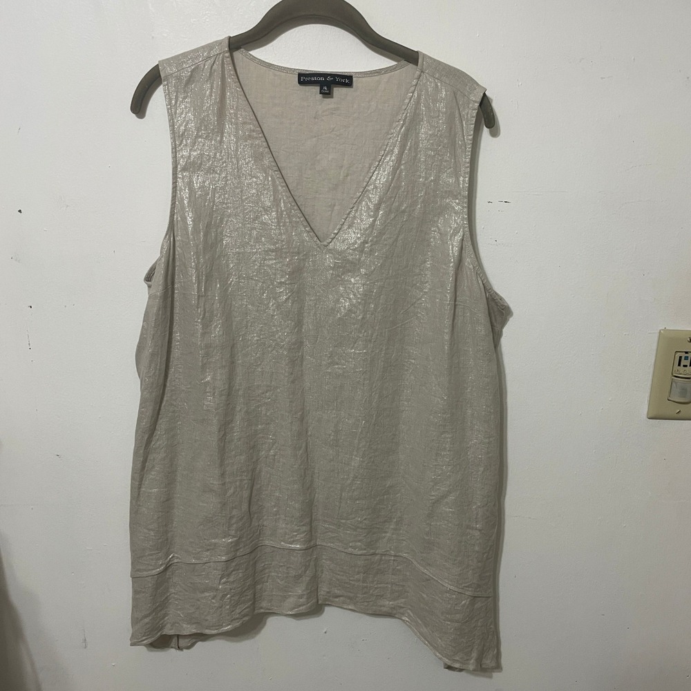 Preston & York Womens XL Champagne Metallic Linen Blend Sharkbite Tank Top